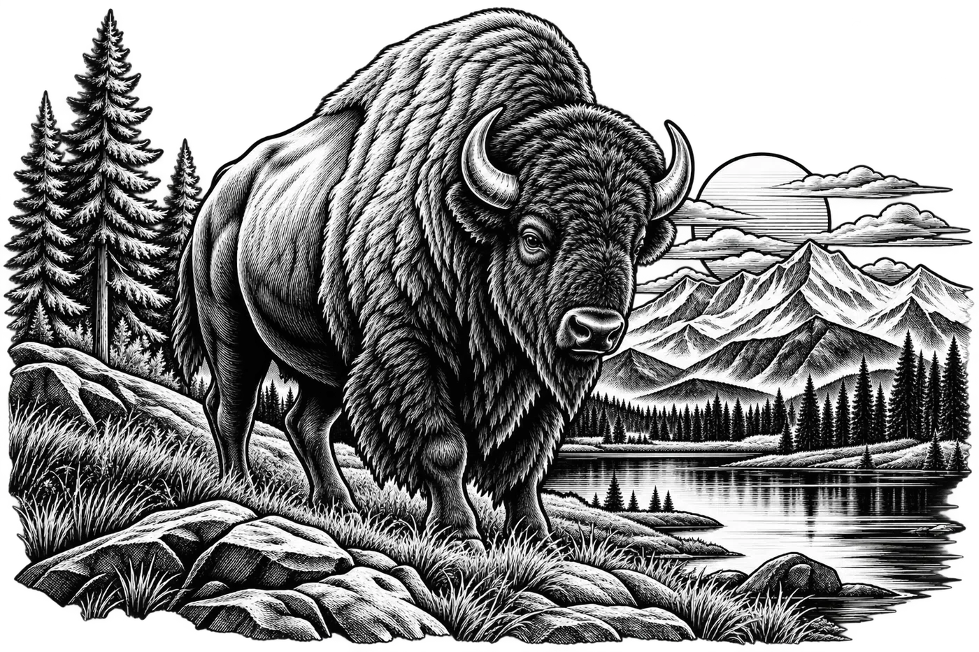 Buffalo Wilderness Scene artwork by R&K Custom Laser Engraving