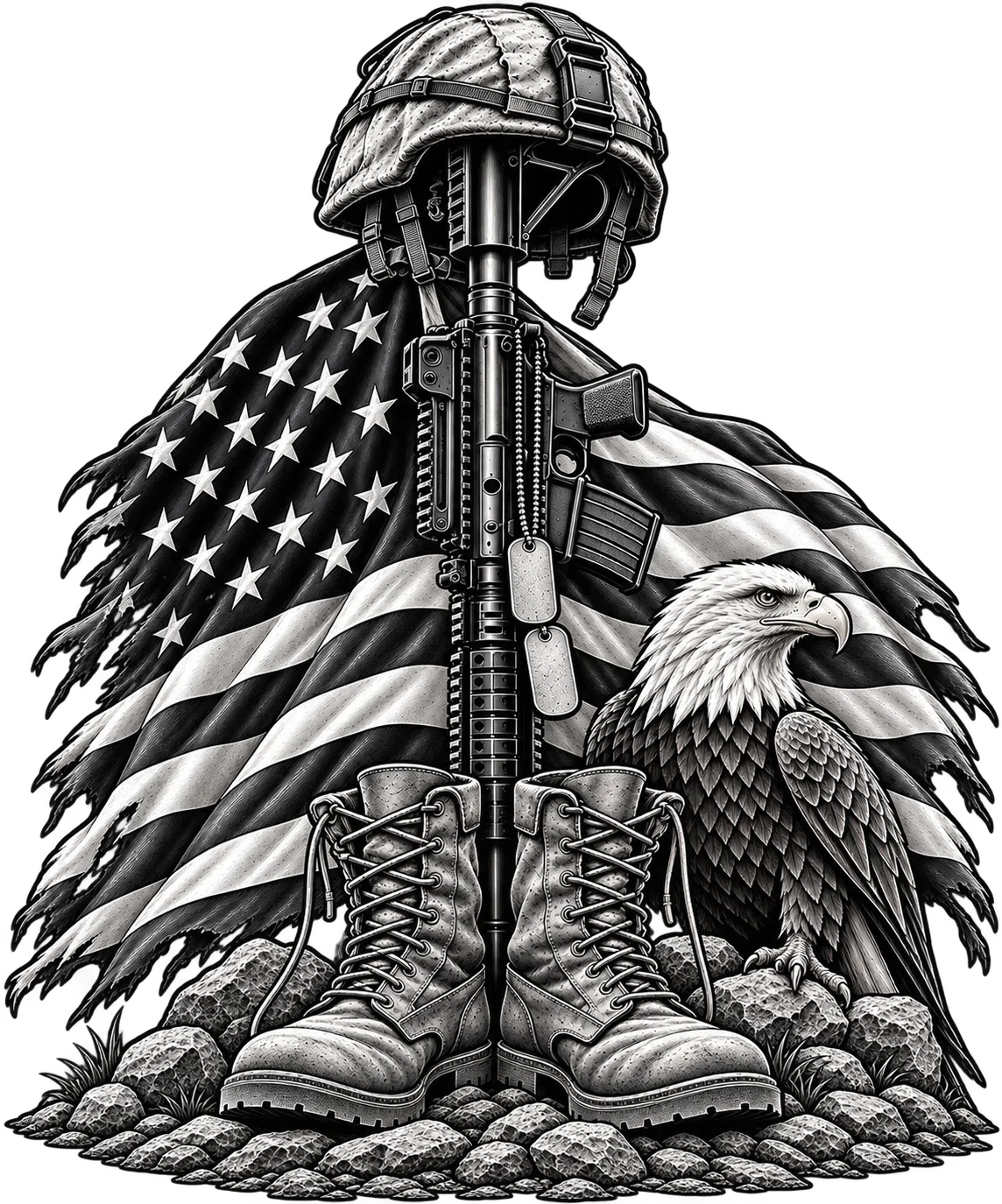 Military Boots & Flag artwork by R&K Custom Laser Engraving