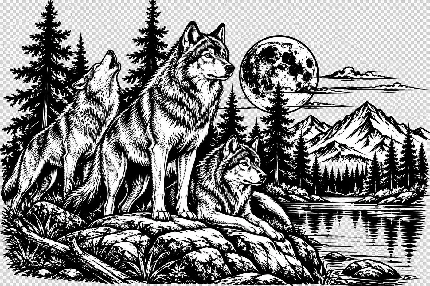 Wolves at Moonlight artwork by R&K Custom Laser Engraving